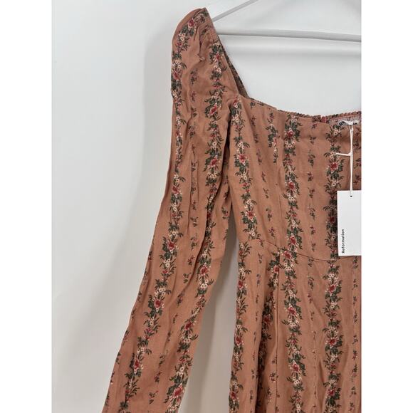 NWT Reformation Sigmund Dress 0 Floral Boudoir Midi Slit Long Sleeves Smocked - Picture 3 of 16